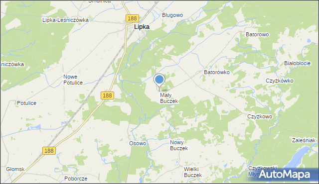 mapa Mały Buczek, Mały Buczek gmina Lipka na mapie Targeo